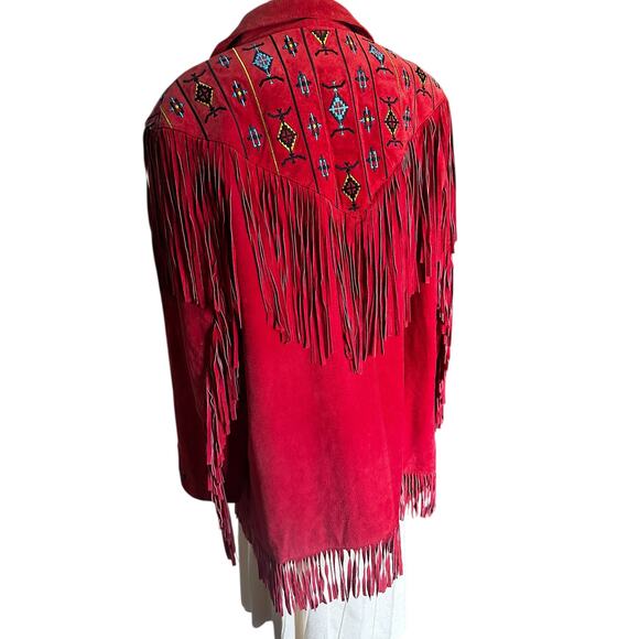 Lew Magram Suede Fringe JCK Women’s 1X Red Western Boho Embroidered Leather Coat - Picture 5 of 12